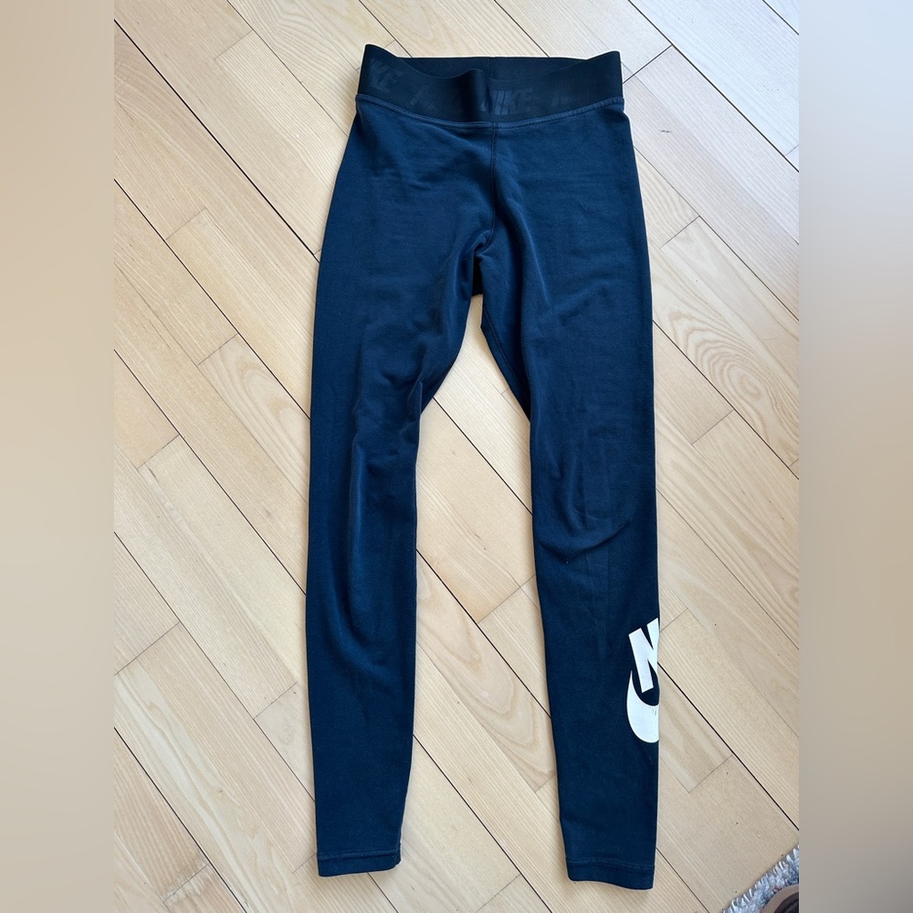 Nike Black Leggings with White Logo at calf